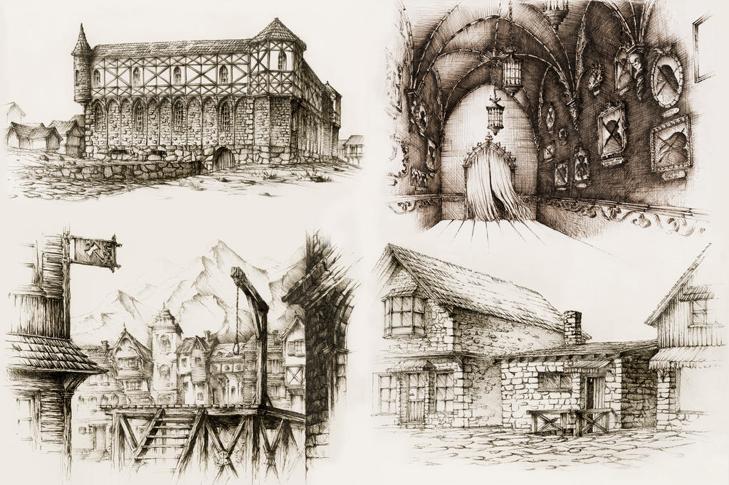 Pen Buildings by GrimDreamArt