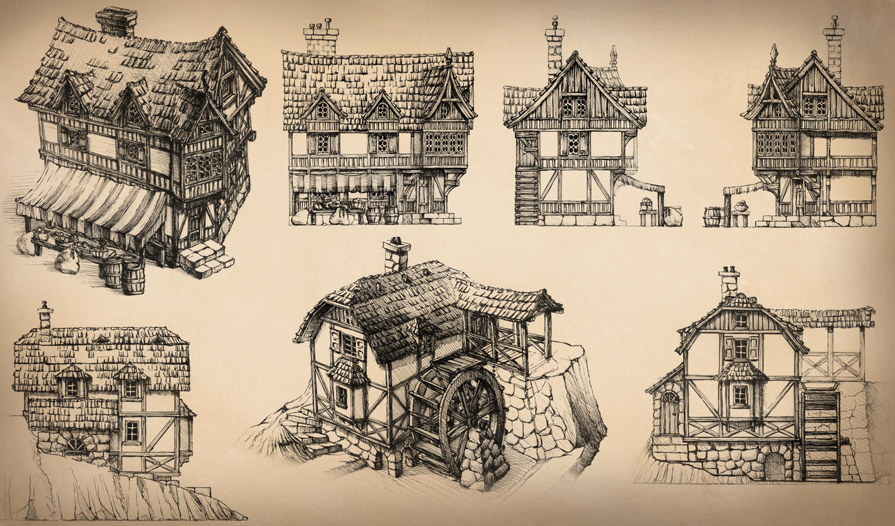 Medieval Buildings by GrimDreamArt on DeviantArt