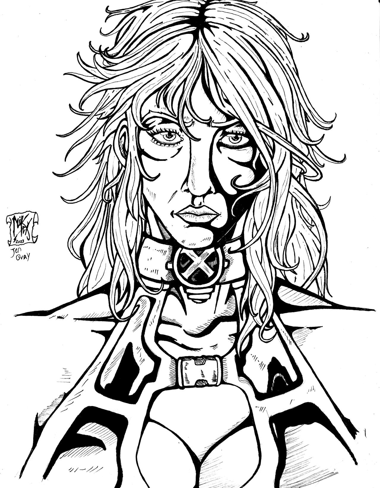 Ink drawing of Jean Gray of the Xmen by DarkArtOfShadow on DeviantArt