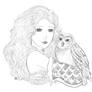 Girl and Owl Line Art