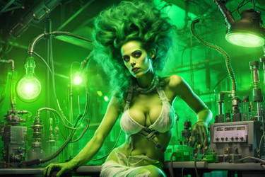 Bride of Frankenstein femme fatale with green skin