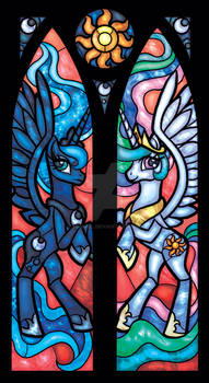 Stained Glass Princess Luna and Princess Celestia