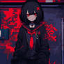 Schoolgirl with red eyes