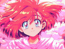 Girl with pink hair in 90's anime style