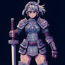 Female warrior in gray armor