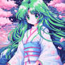 Green-haired girl in white kimono