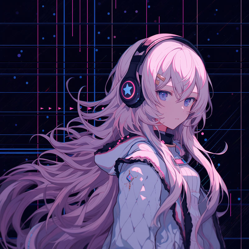 futuristic anime style girl listening to music with headphones