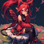 Girl with red butterfly wings