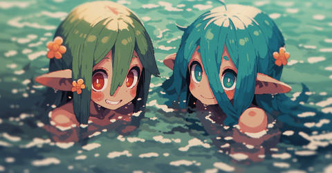 Twins enjoying swimming