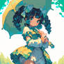 Green-haired girl with umbrella