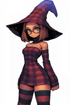 Witch with glasses in red