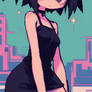 Black-haired girl in black attire