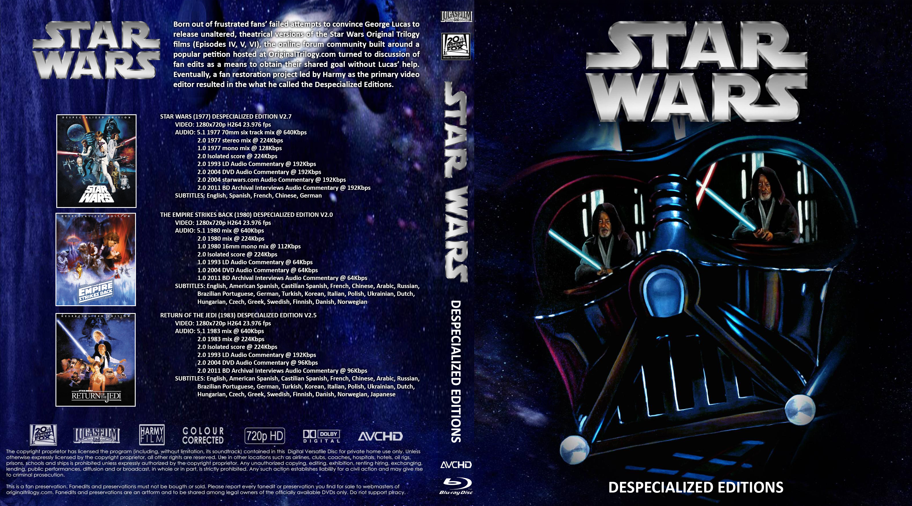 Blu-ray - Star Wars Trilogy Despecialized Editions