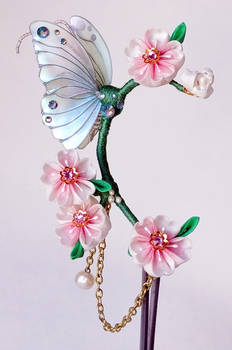 Butterfly and Cherry Blossom Ear Cuff