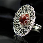 Fine silver wire knit spider web ring by CatsWire