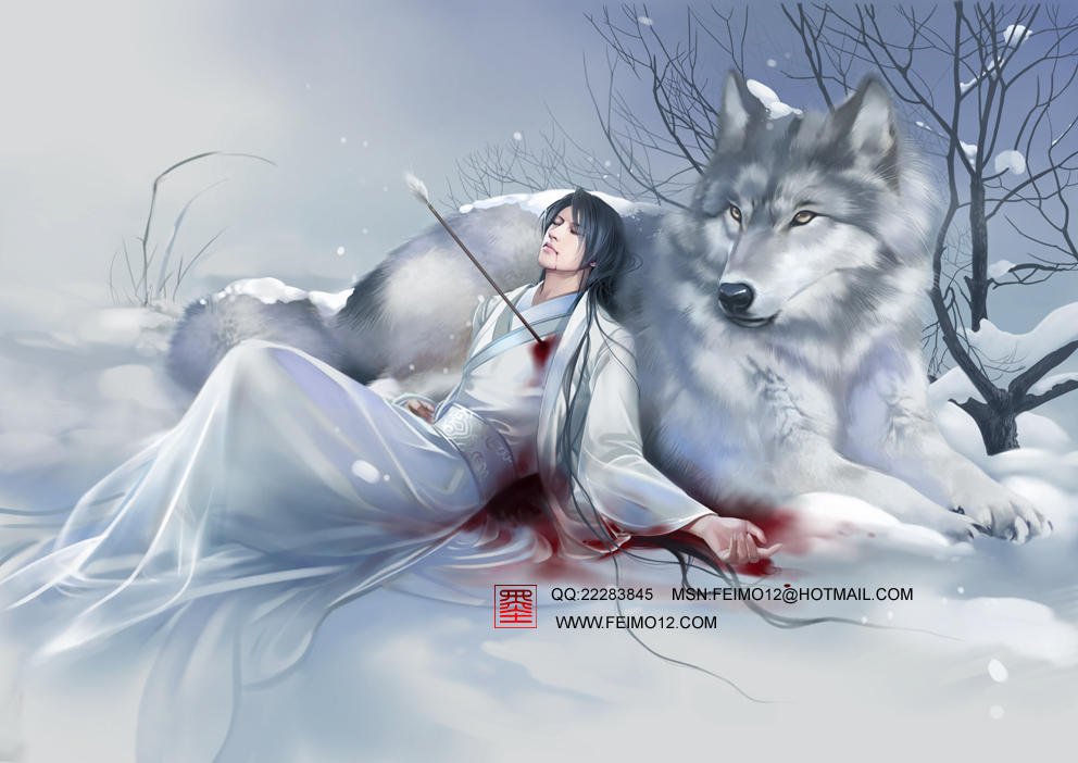 Волк по китайски звучит. Feimo Wangli китайская художница. Волк фэнтези. Белый волк и человек.