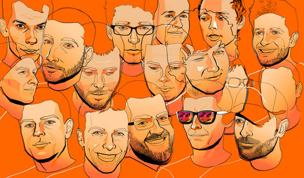 Multiple DJ Friends Portraits on Orange