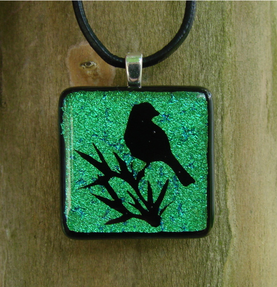 Bird on Bamboo Fused Glass