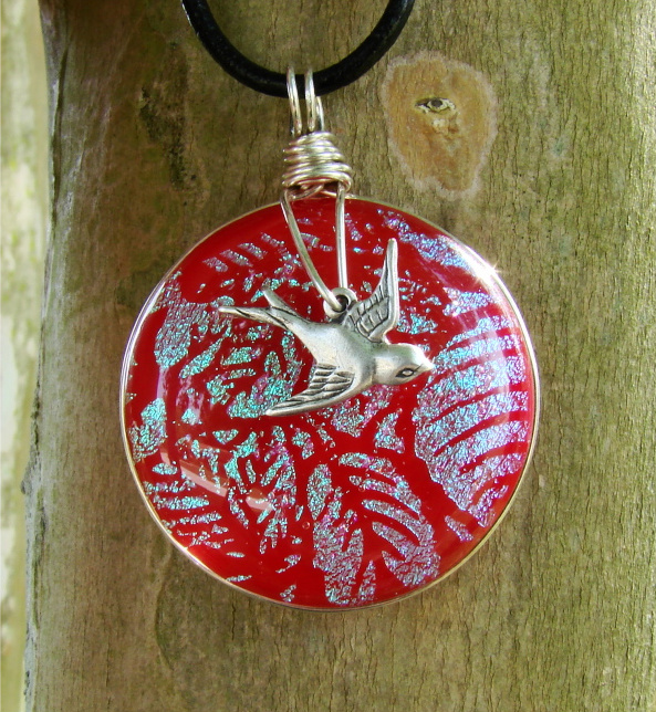 Sparrow Flight Red Fused Glass