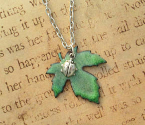 Ladybug Leaf Torch Fired Enamel Necklace