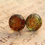 Copper Gold Fused Glass Button Earrings