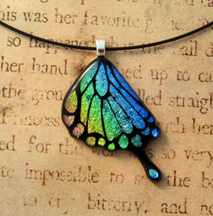 Rainbow Swallowtail Wing Fused Glass Pendant