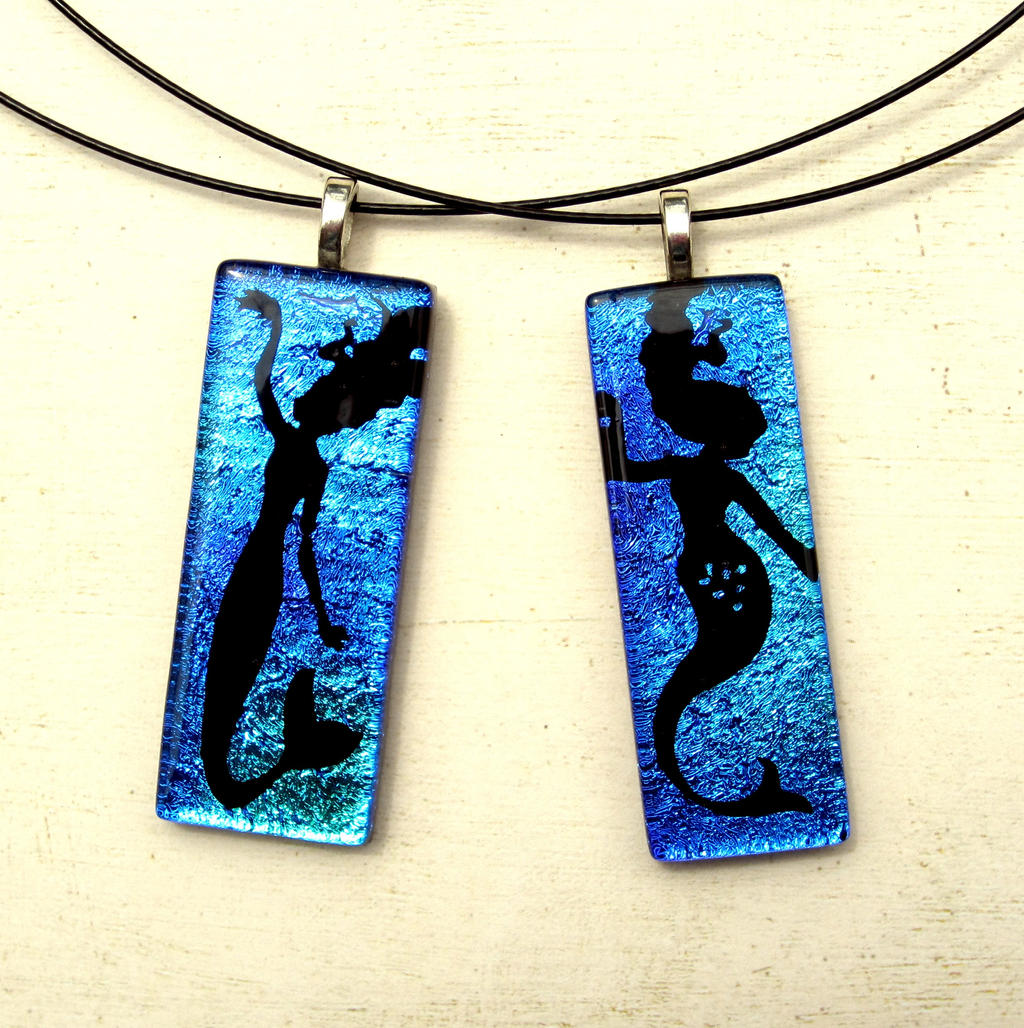 Sister Mermaid Pendants Fused Glass