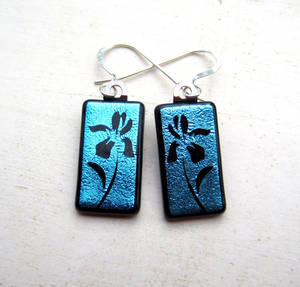 Fused Glass Orchid Earrings Blue