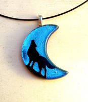 Howling Wolf Moon Fused Glass Pendant
