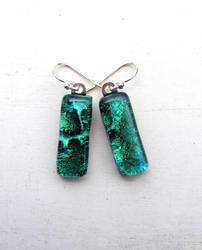 Emerald Ripple Fused Glass Earrings