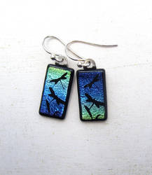 Dragonfly Earring Blue Green Fused Glass
