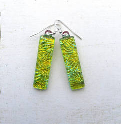 Green and Gold Fused Glass Earrings