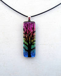 Tree of Life Rainbow Pendant Necklace Fused Glass