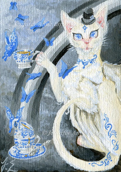 EBAY AUCTION - ACEO Tea Time Feline - Series by JenniferAnneEsposito