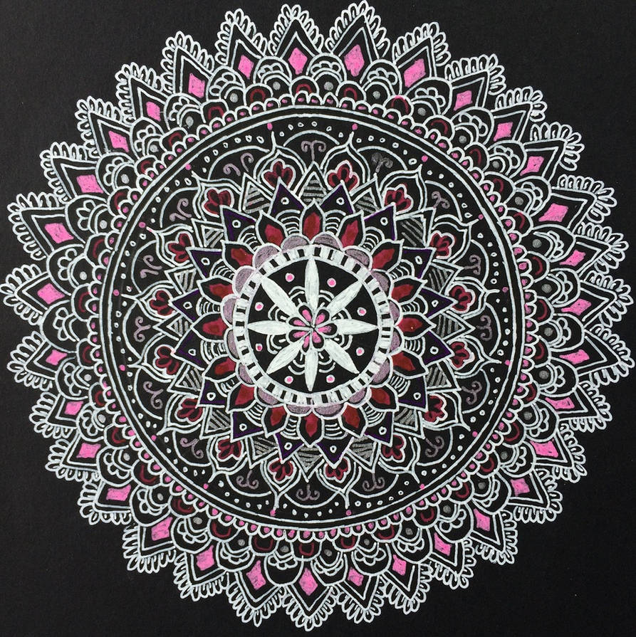 Pink Mandala Pen Drawing by michelledh
