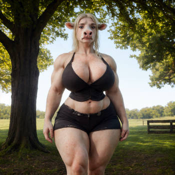 Fitness Model Transforming into a Cow