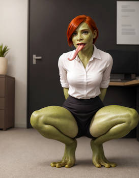 Redhead Coworker Transforming into a Frog