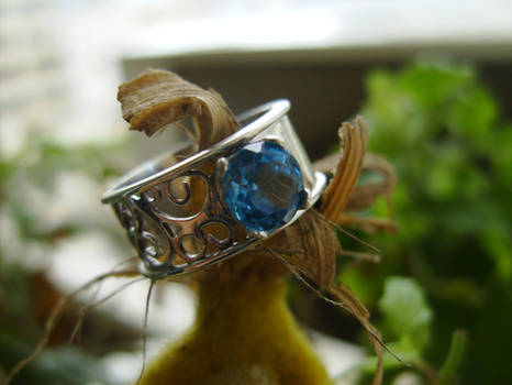 Filigree ring with Swiss Blue Topaz