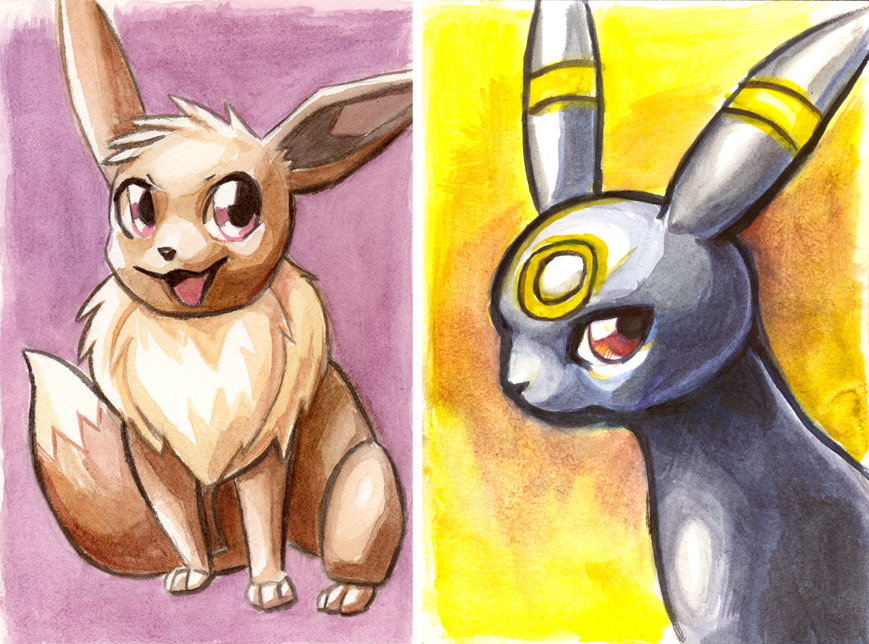 Eevee + Umbreon Watercolors