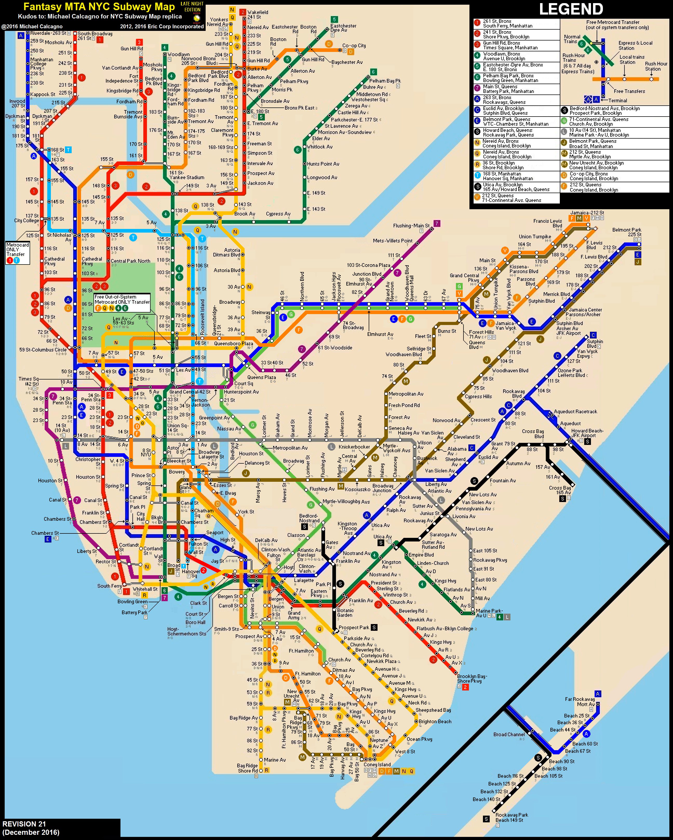  New York City Subway Route Map by Michael Calcagno