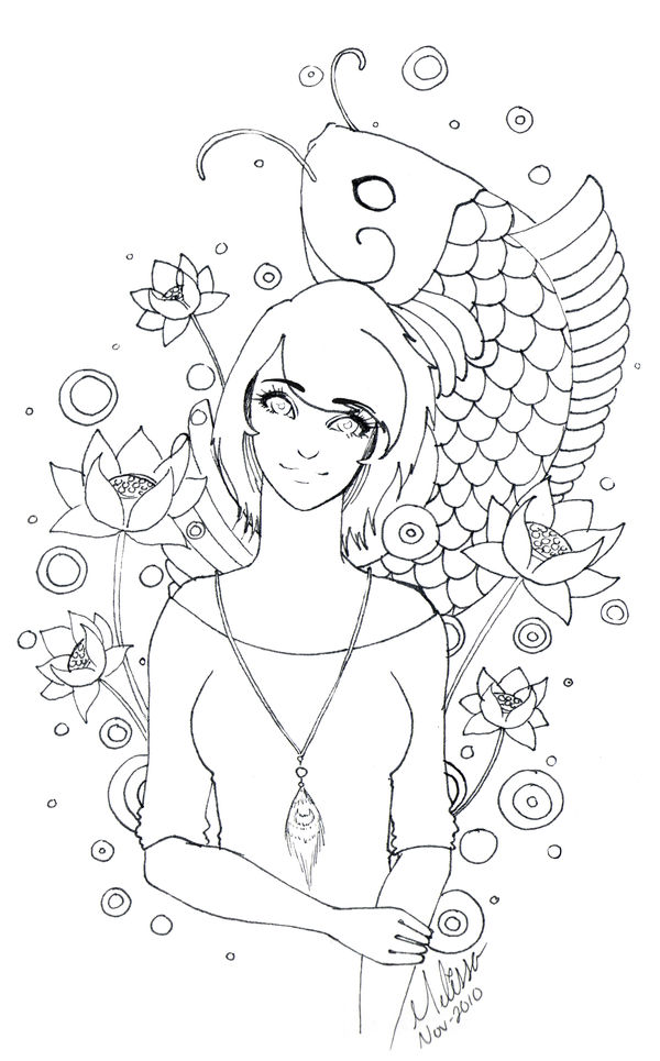 Girl with Koi by CrimsonPearls