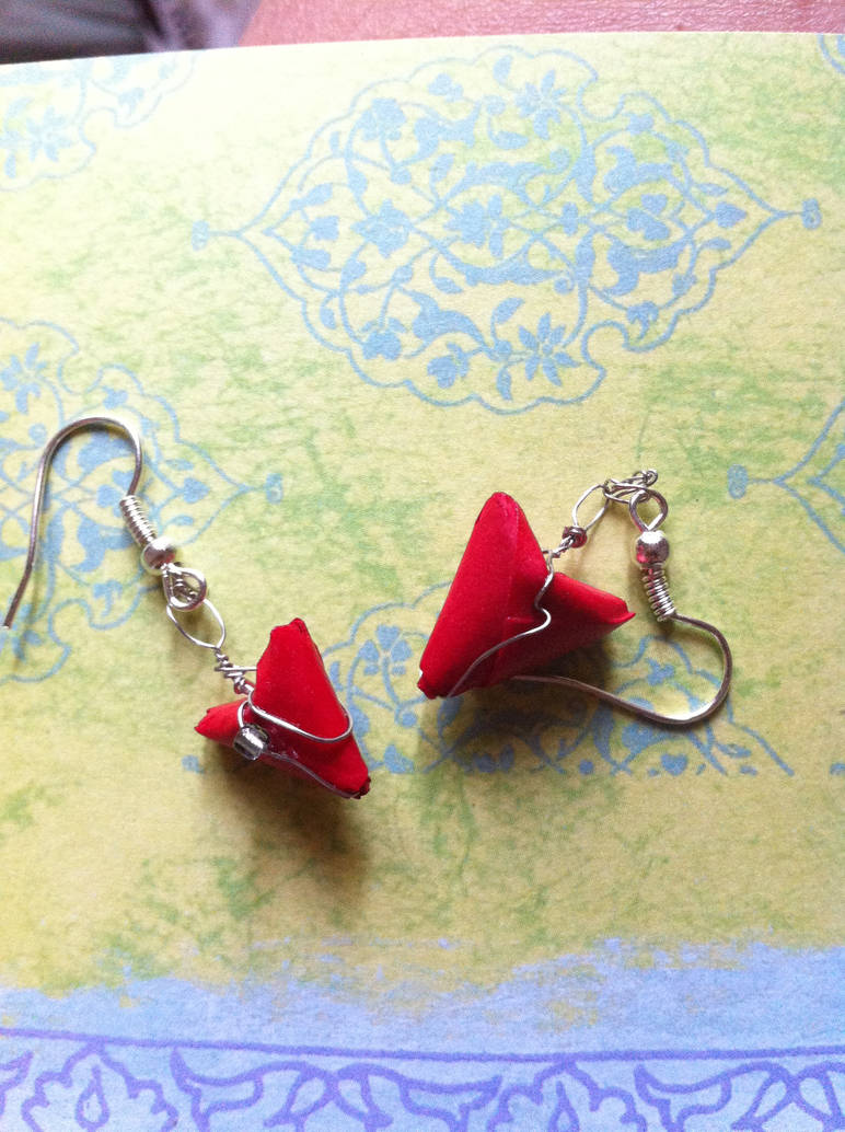 Origami Red Paper Heart Earrings for Valentine's by ArtisticVibrancy