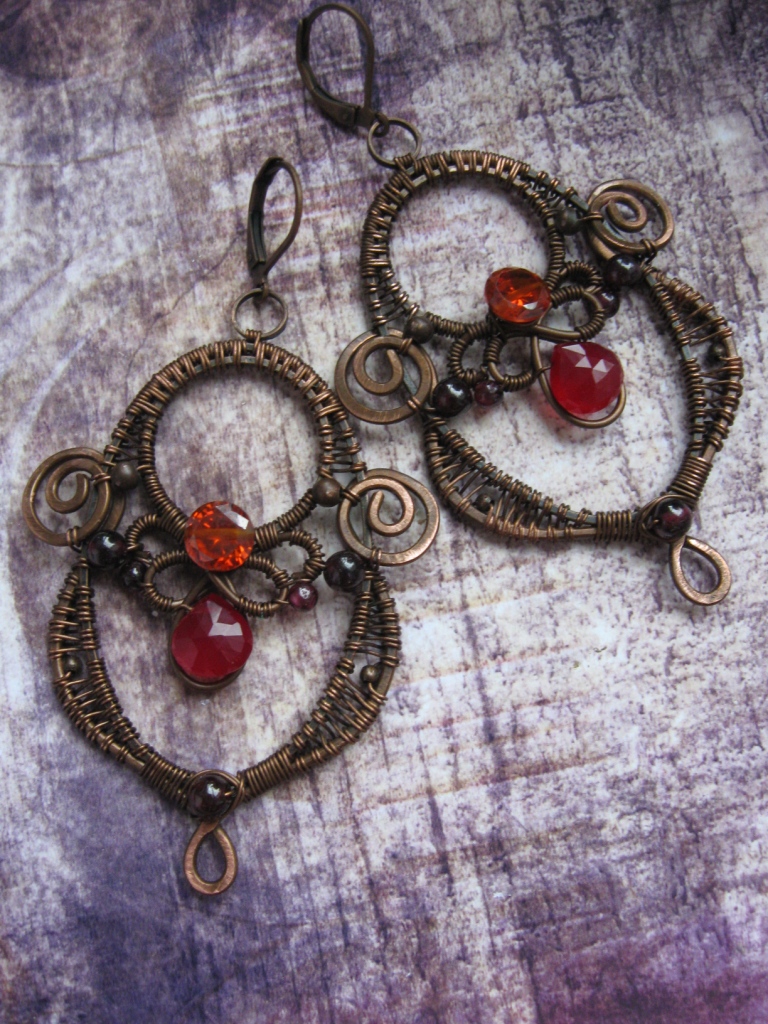 Wire Wrapped Chandelier Autumn Earrings