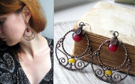 Wire Wrapped Filigree earrings - Copper Hoops