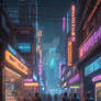 Neon-lit city in the future