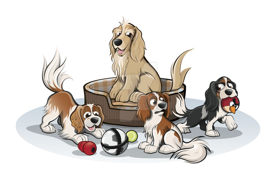 Cavalier Spaniels and Cocker Spaniel Caricatures