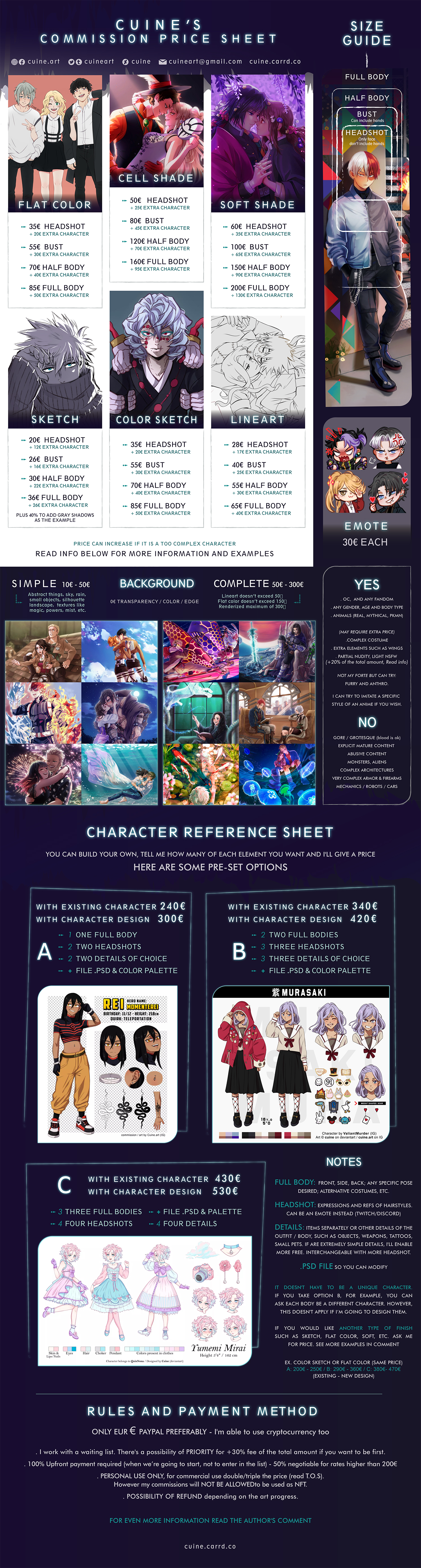 Commission Price Sheet