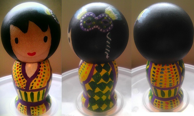 Japanese Kokeshi Mardi Gras Doll