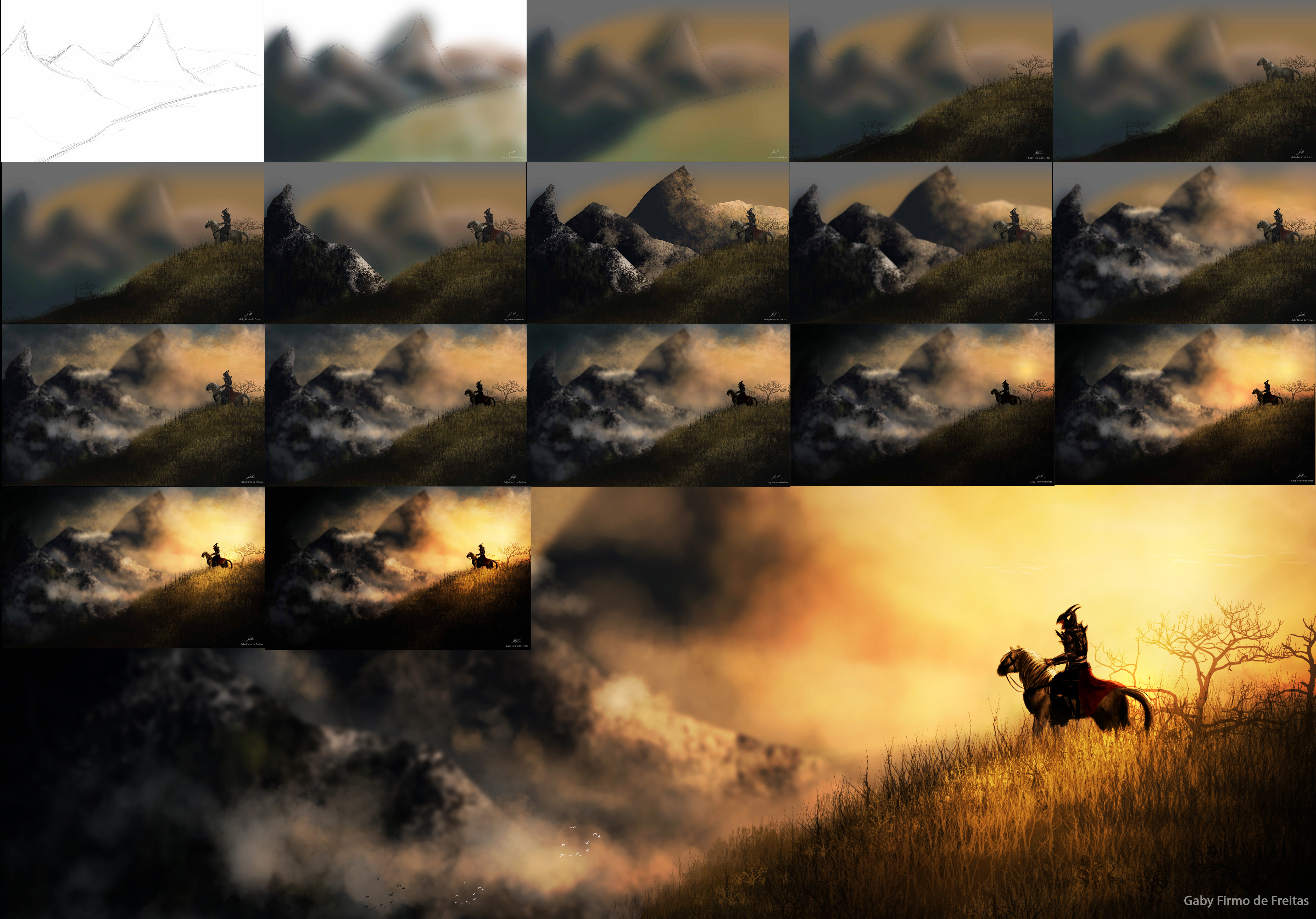 Epic sunlight mountain - Painting Process