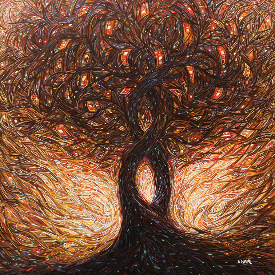 Живете картина. Эдуардо Родригес Кальзадо. Древо жизни живопись. Картина дерево жизни. Дерево абстракция.